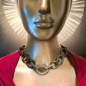 Vintage Signed RJ Graziano Crystal Large Link Gunmetal Couture Choker Necklace
